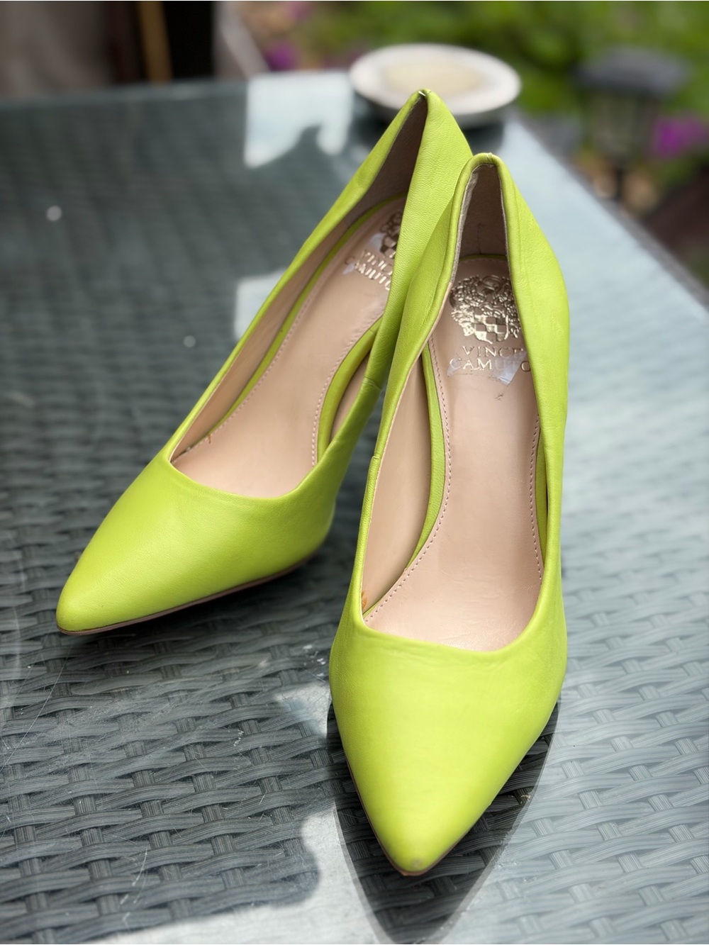 Vince Camuto Neon Lime Pointed-Toe Leather Pumps